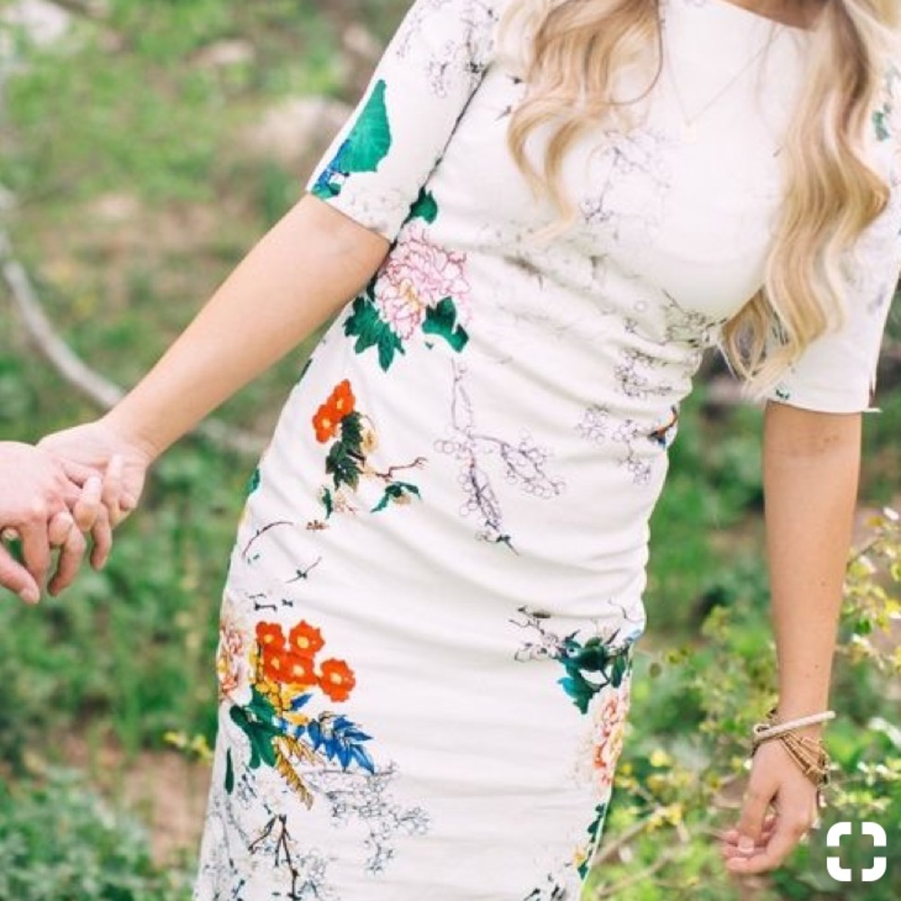 Roolee Floral Midi Dress - White and Multicolor